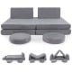 Modular kids play couch set in gray, featuring 6 foam pieces with washable covers for versatile playroom configurations.
