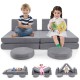 Modular kids play couch set in gray with 6 foam pieces, removable washable covers, ideal for playroom fun and.