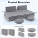 Modular kids play couch set dimensions with gray velvet covers, includes 6 foam blocks for versatile playroom use.