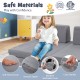 Modular kids play couch set in gray with soft velvet covers, removable for easy washing, ideal for playroom fun.