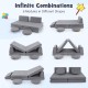 Versatile gray kids play couch set with 6 modular foam pieces, showcasing multiple configurations for imaginative play.