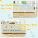 Low profile design of the double floor bed for twins with safety guardrails, ideal for easy access and protection.