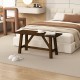 Wooden entryway bench in brown with a rich texture, compact size, and stable triangular structure for versatile use.