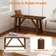 Wooden entryway bench in brown with a sturdy triangular structure and non-slip foot pads, perfect for versatile spaces.