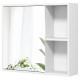 White bathroom medicine cabinet with a single mirror door, showcasing a sleek design and practical open storage for.