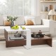 Geometric coffee table in white and brown with 2-tier storage shelves, perfect for living room or reception room use.