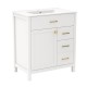 Single bathroom vanity in white featuring robust rubber wood legs and an adjustable shelf for efficient bathroom.