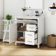 Single bathroom vanity in white with an open cabinet displaying storage baskets and an elegant curved sink bowl design.