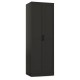 Tall black freestanding storage cabinet with 2 doors and 5 adjustable shelves, ideal for versatile home organization.