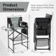 Tall gray director's chair with foldable side table, padded armrests, and footrest, perfect for camping and outdoor use.