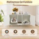 43-inch white cat litter box enclosure with double rooms, scratching mats, and stylish design for discreet pet care.