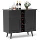 Modern black wine bar buffet cabinet featuring a 6-bottle wine rack, spacious tabletop, and tapered metal legs for.