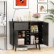 Modern black wine bar buffet cabinet featuring a 6-bottle wine rack, adjustable shelves, and spacious tabletop for.