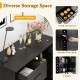 Modern black wine bar buffet cabinet featuring a spacious tabletop, 6-bottle wine rack, and pull-out drawer for.