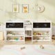 Kid twin size low loft bed in white with chalkboard ramp ladder and bookcases, perfect for creative play and storage.