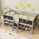 Kid twin size low loft bed in gray with a 2-step ramp ladder, featuring four chalkboards for interactive creativity.