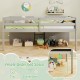 Kid twin size low loft bed in gray with ample under-bed space for toys and storage, featuring a chalkboard ramp ladder.