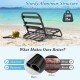 Low folding beach chair with blue cushion, lightweight aluminum frame, rustproof, perfect for outdoor use.