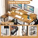 L-shaped gaming desk in rustic brown with ample work surface, LED lights, and storage shelves for organized gaming.