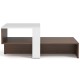 Geometric coffee table in white and brown with 2-tier storage shelves, ideal for living room or reception use.