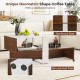 Geometric coffee table in white and brown with 2-tier storage shelves, reinforced base, and non-slip foot pads for.