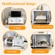 Cat litter box enclosure in white, featuring rustic barn doors, dual compartments, and a large tabletop for stylish.