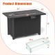 Dimensions of the black 50000 BTU propane gas fire pit table with removable lid and wind guard for outdoor use.
