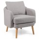 Sherpa accent chair in grey with solid rubber wood legs, featuring a thick seat cushion and curved backrest for comfort.