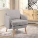 Sherpa accent chair in grey with cushion, featuring rubber wood legs and modern design for living room comfort.