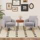 Grey Sherpa accent chairs with thick cushions and rubber wood legs, perfect for modern living room decor.