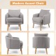Modern grey sherpa accent chair with curved backrest and solid wood legs, perfect for living room comfort.
