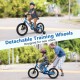 16-inch kids bike with adjustable saddle, detachable training wheels, and shock absorber for ages 4 to 7.