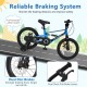 16-inch kids bike with dual disc brakes, adjustable saddle, and full-enclosed chain guard for safety and comfort.