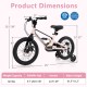 16-inch kids bike in pink with detachable training wheels, adjustable saddle, and dual disc brakes for ages 4-7.