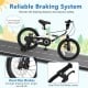16-inch kids bike with adjustable saddle, dual disc brakes, and full-enclosed chain guard for safety and fun.