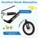 Close-up of the shock absorber and rubber tire on the 16-inch kids bike, featuring excellent shock absorption and.
