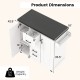 Rolling kitchen island cart dimensions with storage cabinets, drawers, and a wood-like countertop for organized kitchen.