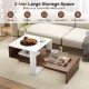 Geometric 2-tier coffee table in white and brown with unique storage shelves, perfect for living room essentials.