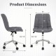 Armless office chair dimensions showing adjustable height, grey upholstery, and sturdy metal base for versatile use.