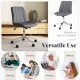 Armless grey office chair with adjustable height and wheels, ideal for working, studying, or makeup applications.