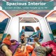 Spacious 8-10 person camping tent with double rooms, mesh windows, and a height of 79” for comfortable outdoor.