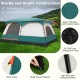 Large green camping tent for 8-10 people with double rooms, waterproof rainfly, and mesh windows for airflow.