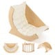 Kids climbing arch with beige cushion, solid wood design, versatile for climbing, rocking, and playtime activities.