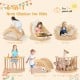 Kids climbing arch with cushion in beige, serving as a rocker, recliner, and soccer goal for toddlers' play and.