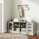 Gray 63-inch media console table with 3 drawers and 2 glass shelves, ideal for living room or entryway storage.