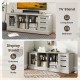 Gray 63-inch media console table with 3 drawers and 2 removable glass shelves, ideal for living room or bedroom storage.