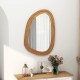 Irregular 33"x23.5" PVC rattan wall mirror with wooden frame, ideal for entryway or living room decor.