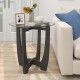 Round end side table with a tempered glass tabletop and black rubber wood frame, perfect for drinks and decor.