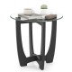 Round end side table with tempered glass tabletop, black rubber wood frame, perfect for drinks and decor.