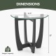 23.5-inch round end table with tempered glass top, black rubber wood frame, stable X-shaped design, for contemporary.